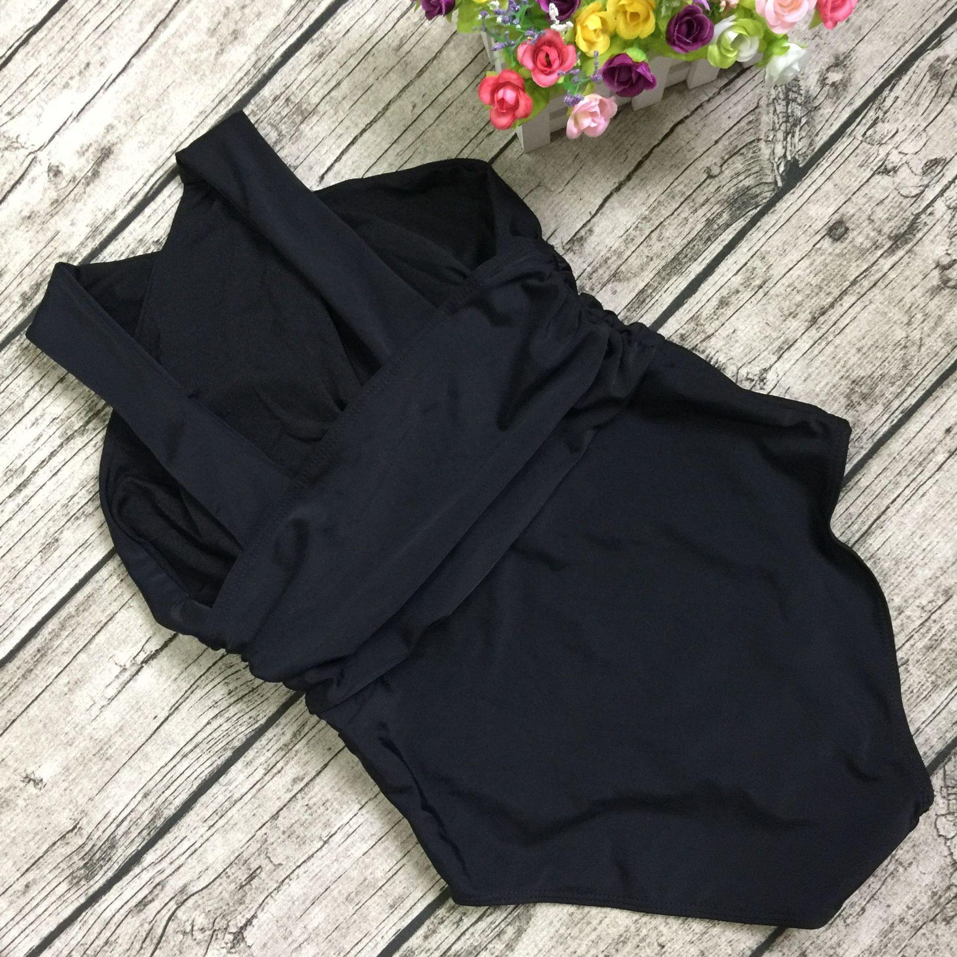 Women V Neck Cross One Piece Swimsuits-STYLEGOING