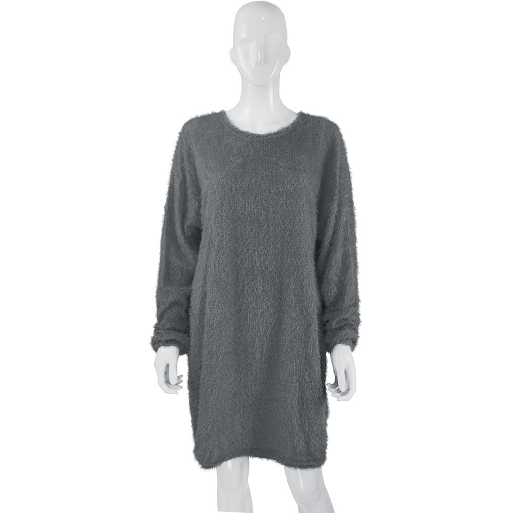 Casual Women Round Neck Plush Long Sweaters