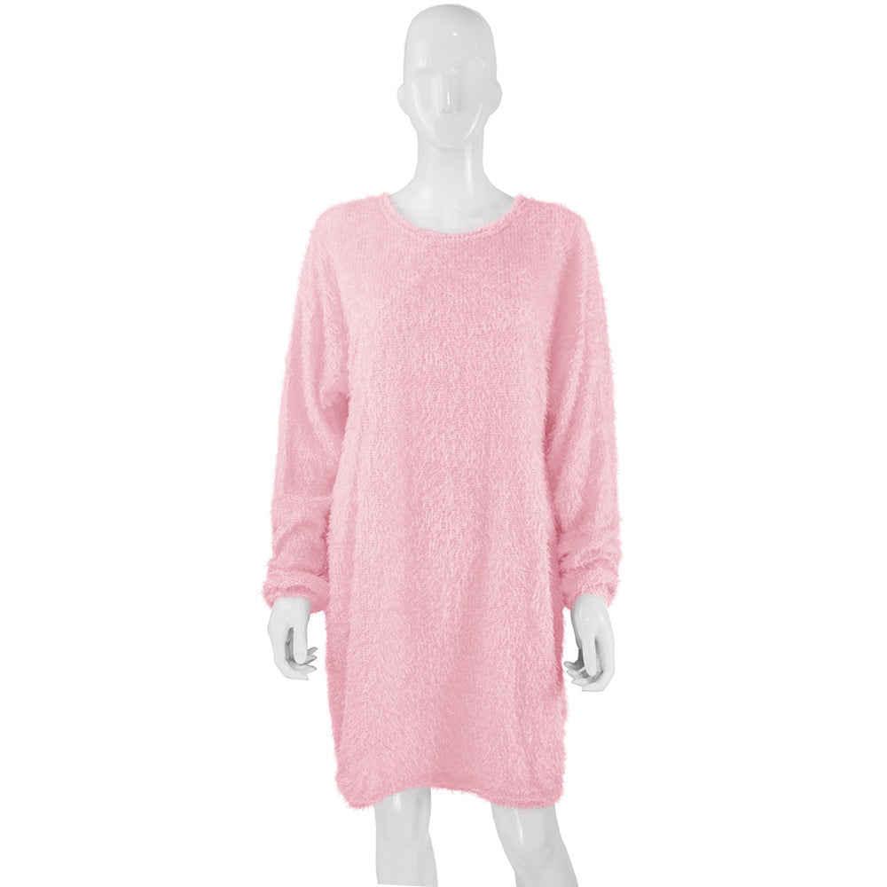 Casual Women Round Neck Plush Long Sweaters