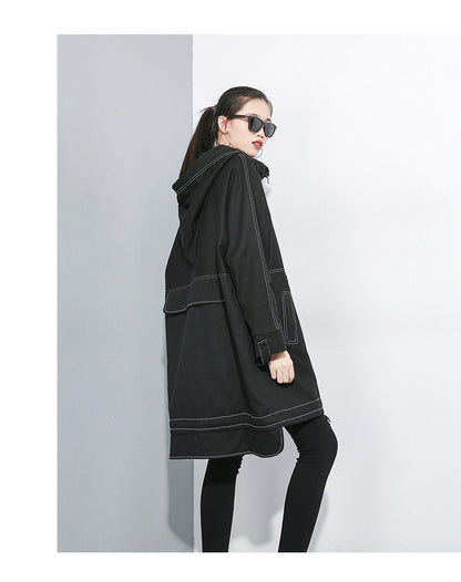 Black Personality Long Sleeves Hoodies Overcoats for Women