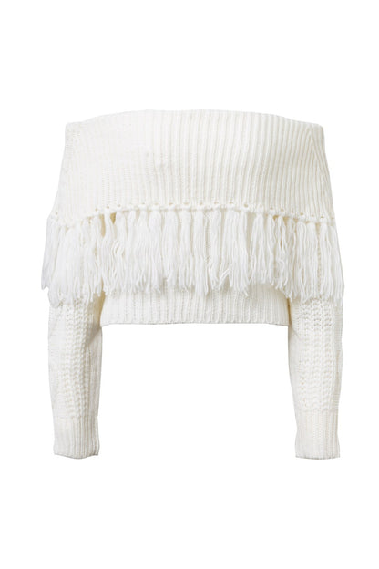 Sexy Off The Shoulder Tassels Women Short Sweaters
