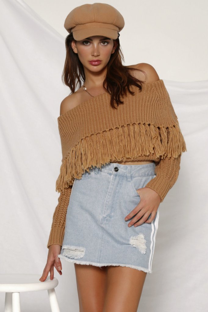 Sexy Off The Shoulder Tassels Women Short Sweaters