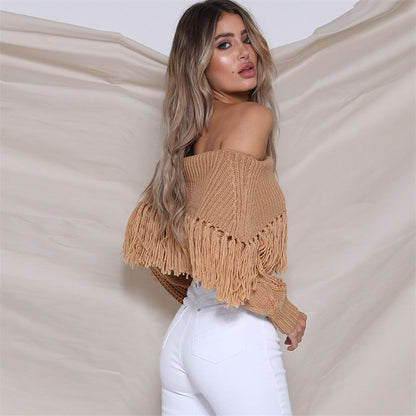 Sexy Off The Shoulder Tassels Women Short Sweaters