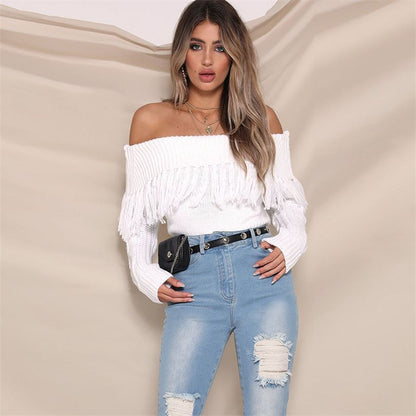 Sexy Off The Shoulder Tassels Women Short Sweaters