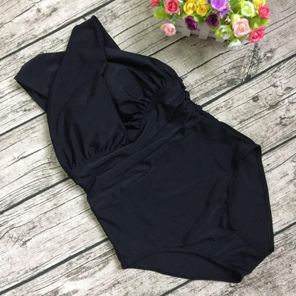 Women V Neck Cross One Piece Swimsuits-STYLEGOING