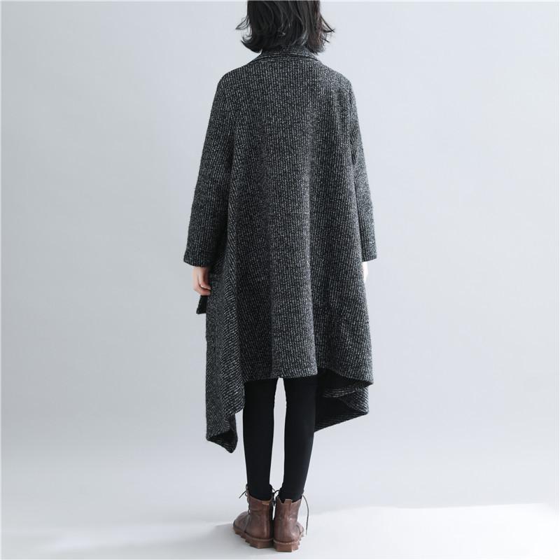 Black Women Plus Size Loose Long Overcoat-STYLEGOING