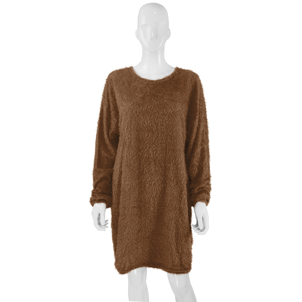 Casual Women Round Neck Plush Long Sweaters