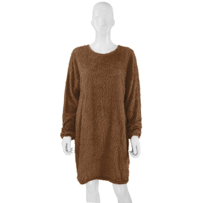 Casual Women Round Neck Plush Long Sweaters