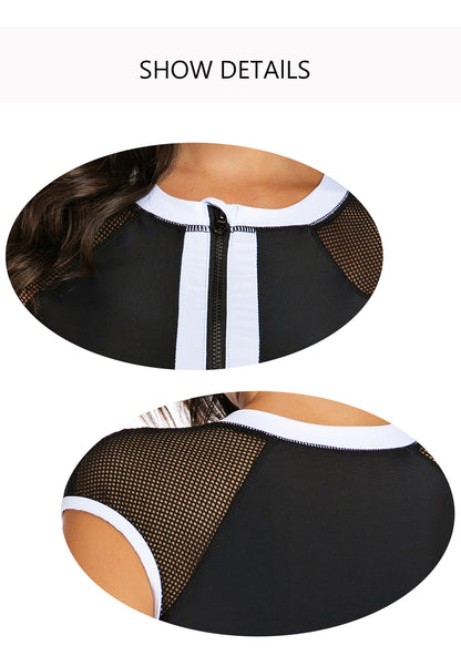 Sexy Sleeveless Zipper Diving One Piece Black Swimmsuits