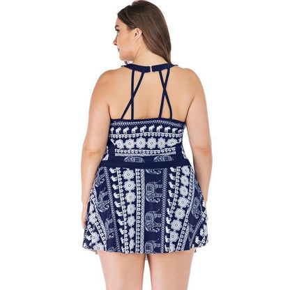 Women Plus Sizes Elephant Print Swimsuit-STYLEGOING