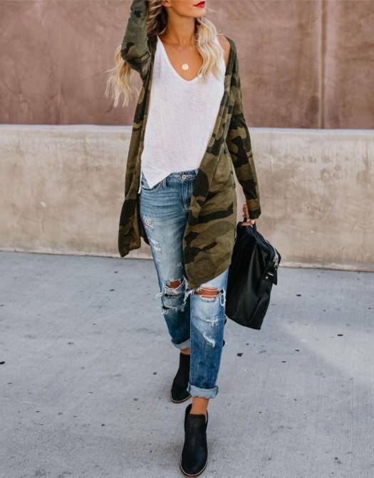 Fashion Camouflage Fall Long Cardigan Overcoat-STYLEGOING