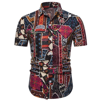 Ethnic Print Men's Summer Beach Short Sleeves Shirts