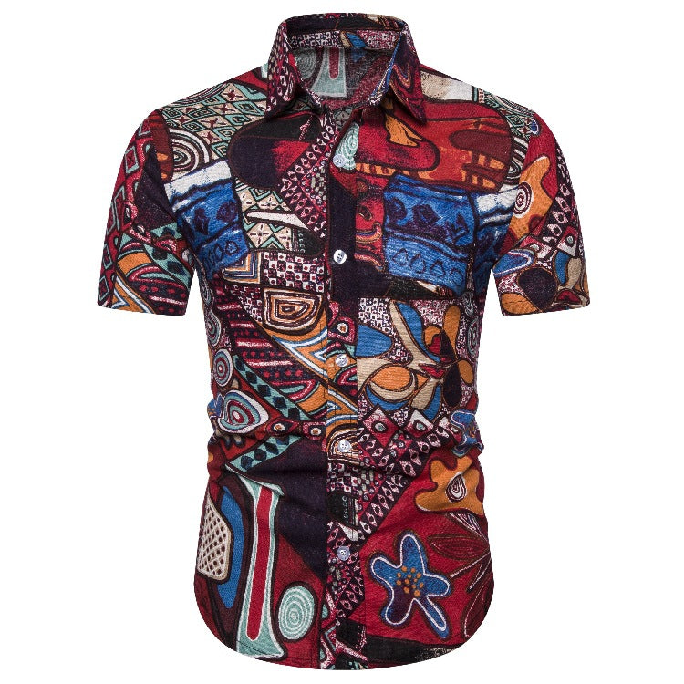 Ethnic Print Men's Summer Beach Short Sleeves Shirts