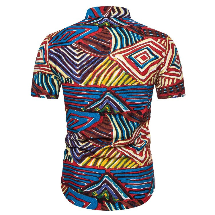 Ethnic Print Men's Summer Beach Short Sleeves Shirts
