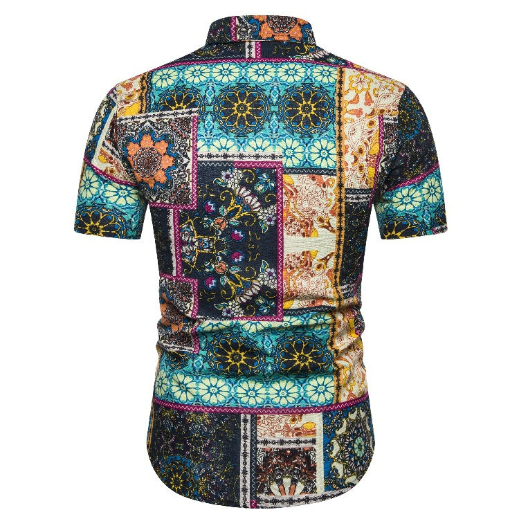 Ethnic Print Men's Summer Beach Short Sleeves Shirts