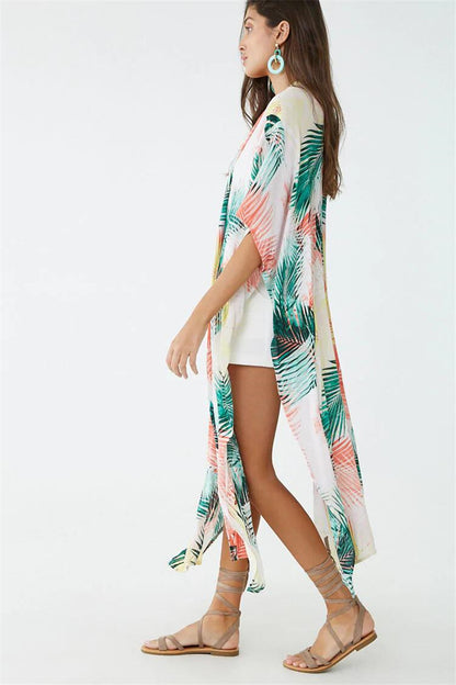 Colorful Leaf Design Summer Holiday Kimono Cover Ups
