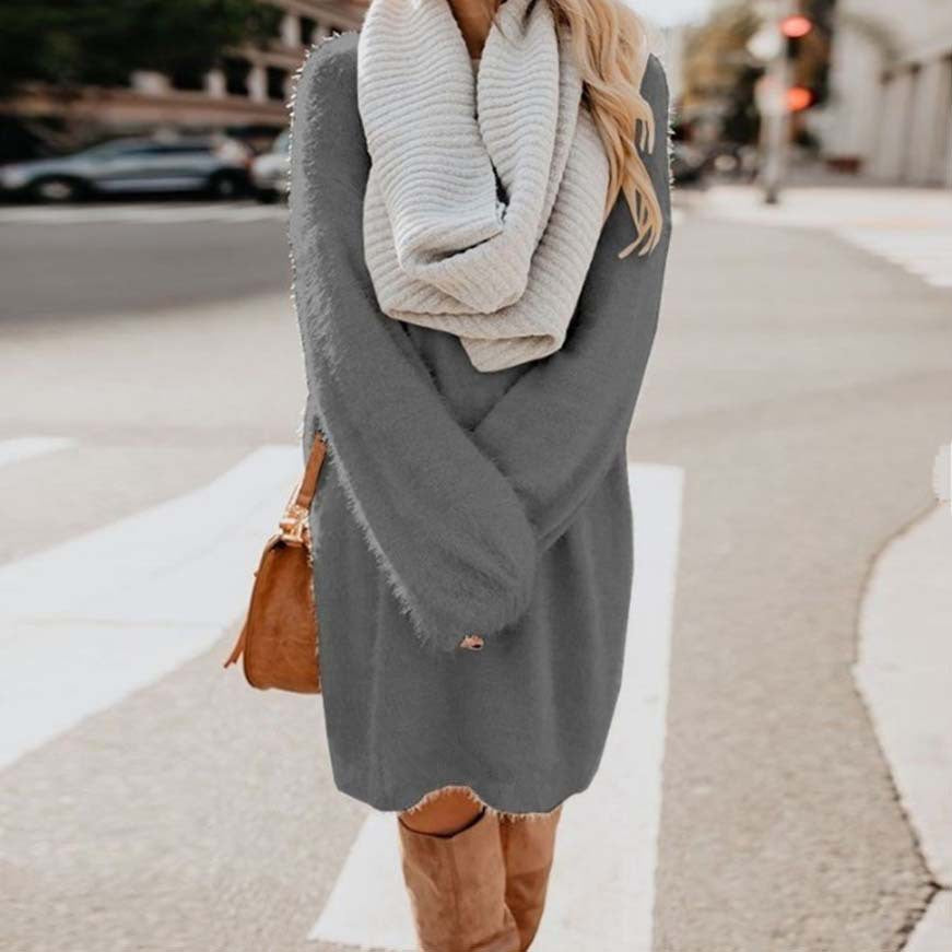 Casual Women Round Neck Plush Long Sweaters