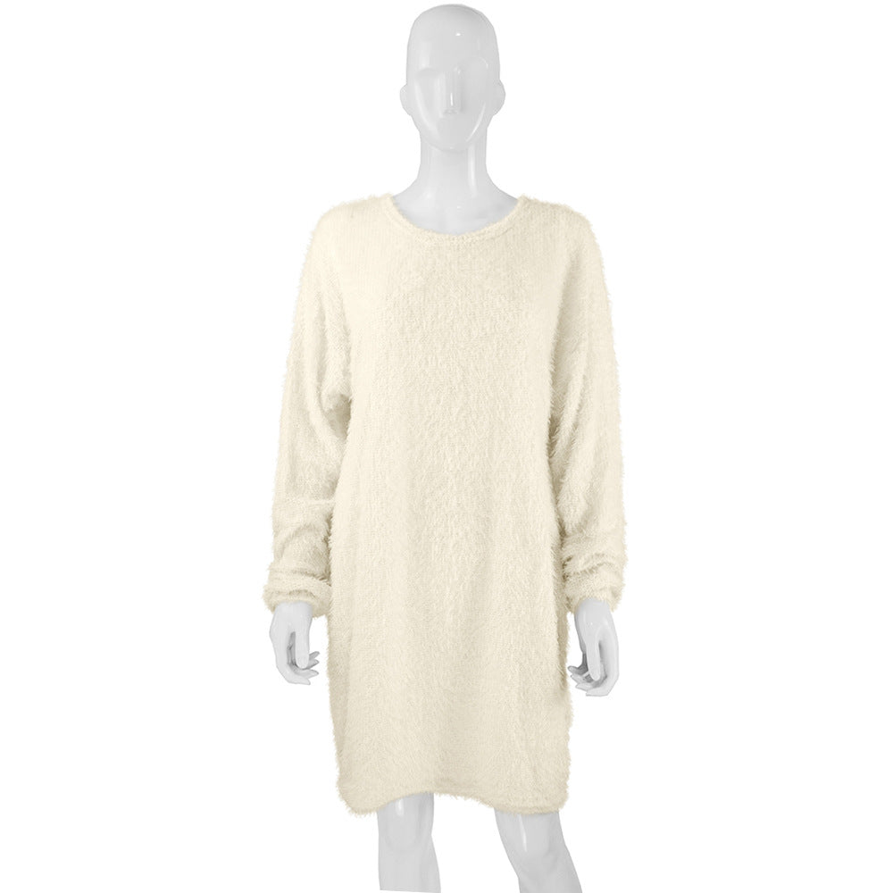 Casual Women Round Neck Plush Long Sweaters