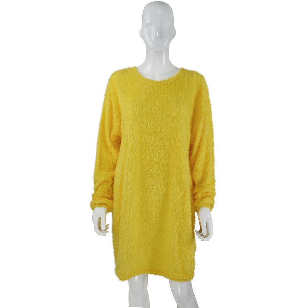 Casual Women Round Neck Plush Long Sweaters