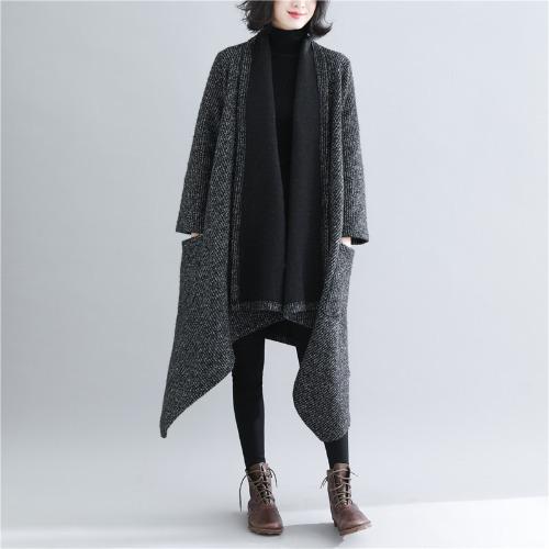 Black Women Plus Size Loose Long Overcoat-STYLEGOING