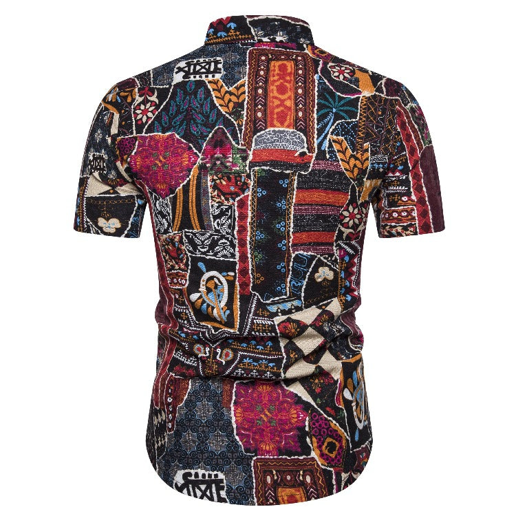 Ethnic Print Men's Summer Beach Short Sleeves Shirts