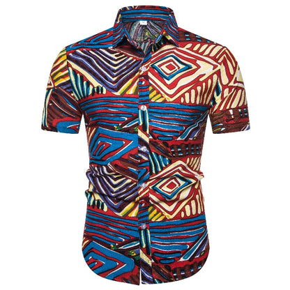 Ethnic Print Men's Summer Beach Short Sleeves Shirts