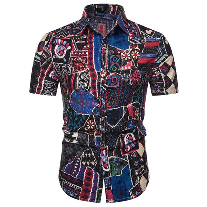 Ethnic Print Men's Summer Beach Short Sleeves Shirts