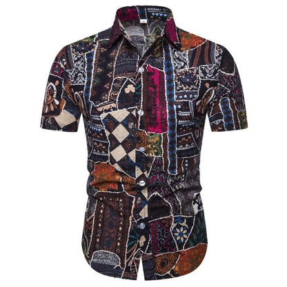 Ethnic Print Men's Summer Beach Short Sleeves Shirts
