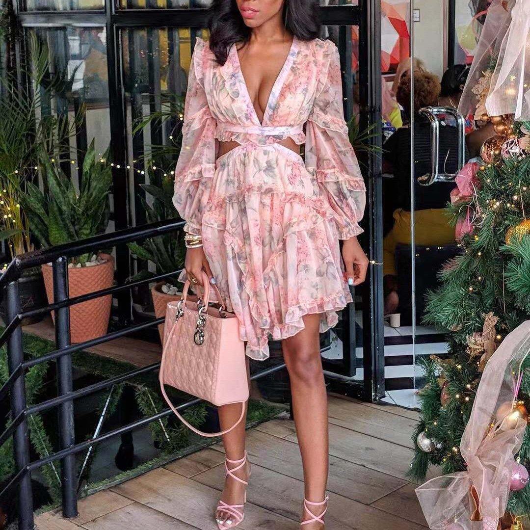 Women Pink Chiffon Short Mini Dresses-STYLEGOING