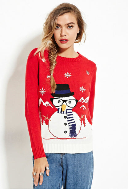 Christmas Snowman Design Long Sleeves Sweaters