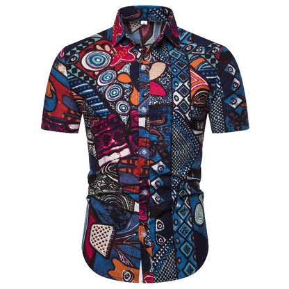 Ethnic Print Men's Summer Beach Short Sleeves Shirts