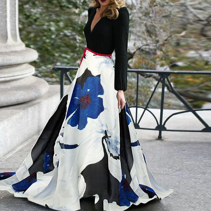 Plus Sizes V Neck Long Sleeves Dresses with Belt-STYLEGOING