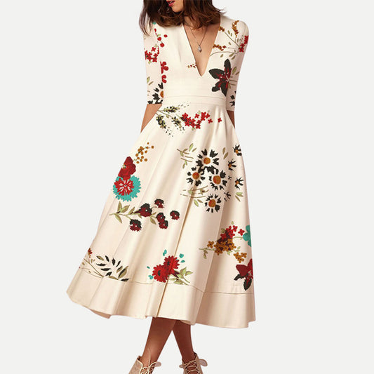Lovely Floral Print Summer Women Midi Dresses
