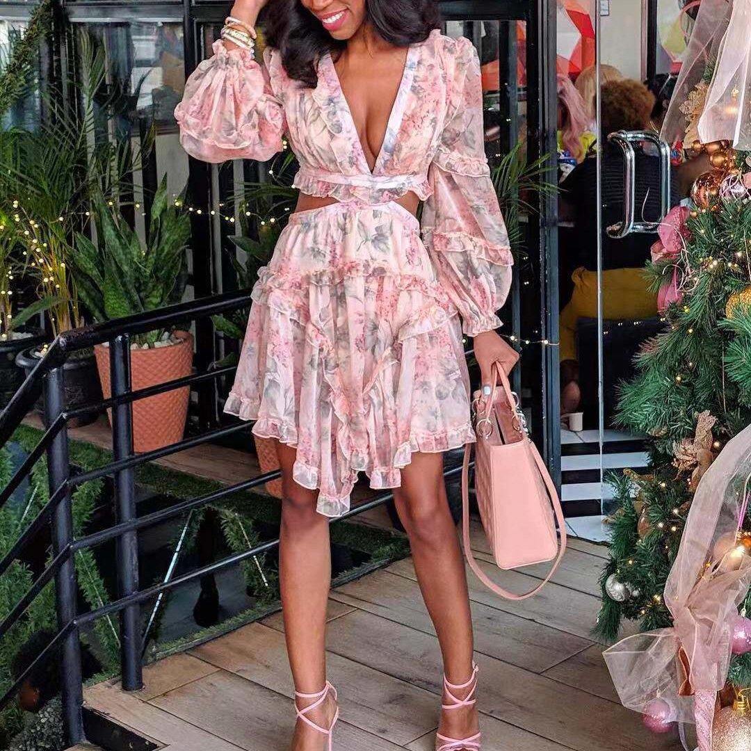 Women Pink Chiffon Short Mini Dresses-STYLEGOING