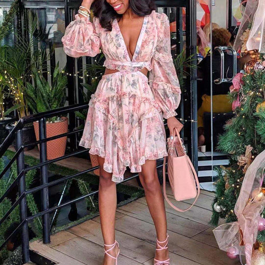 Women Pink Chiffon Short Mini Dresses-STYLEGOING