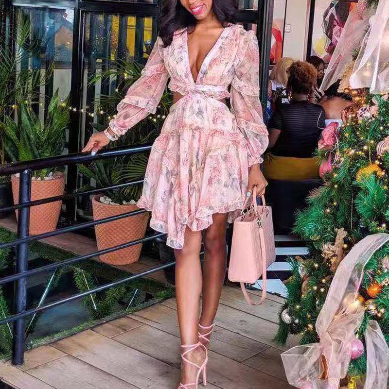 Women Pink Chiffon Short Mini Dresses-STYLEGOING