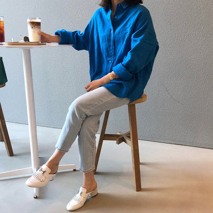 Casual Linen Irregular Long Sleeves Shirts