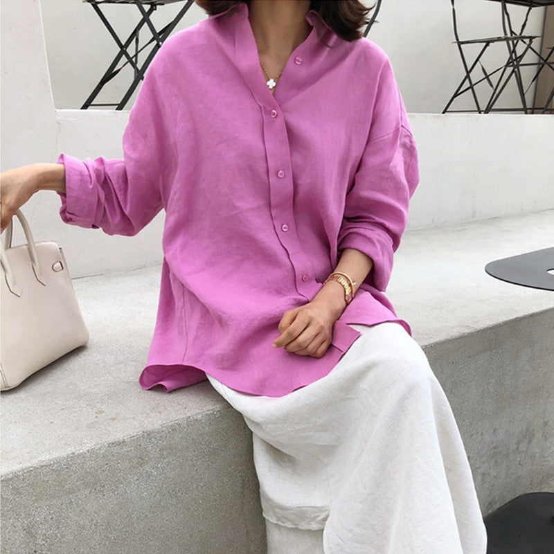Casual Linen Irregular Long Sleeves Shirts