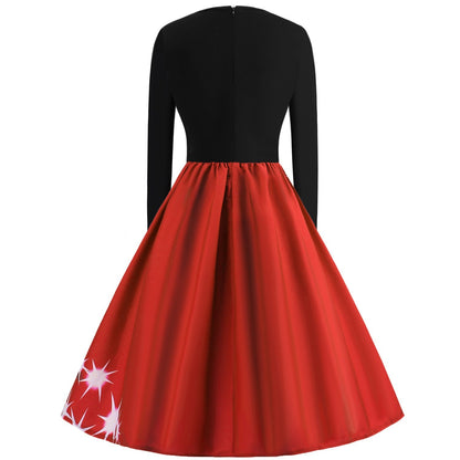 Merry Christmas Sled Round Neck Long Sleeves Women Dresses-STYLEGOING