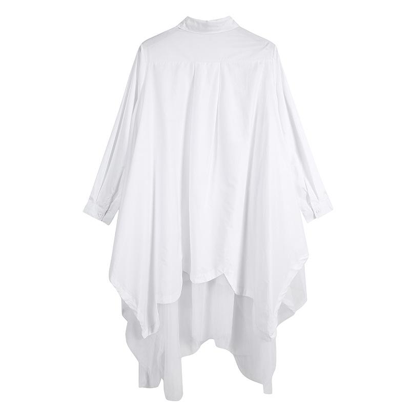 Women Turnover Collar Irregular Net Fall Shirt Dresses