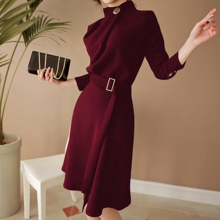 Elegant Office Lady High Neck Long Sleeves Dresses