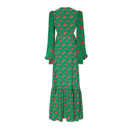 Green Puff Sleeves Long Sleeves Women Dresses