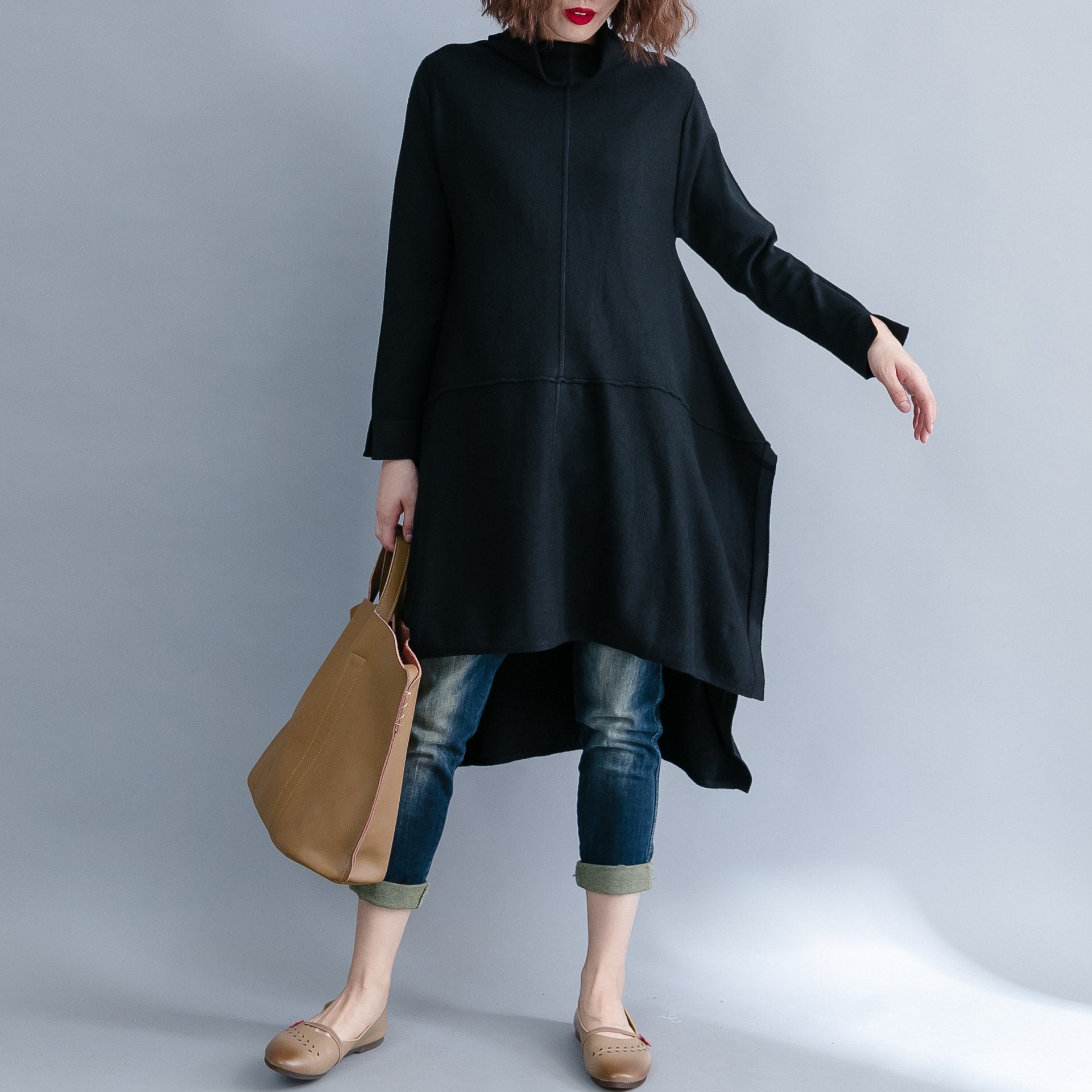 Women High Neck Irregular Fall Dresses-STYLEGOING