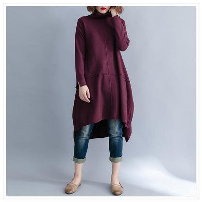 Women High Neck Irregular Fall Dresses-STYLEGOING