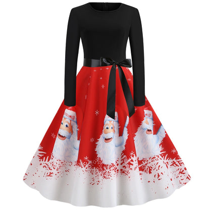 Vintage Merry Christmas Round Neck Long Sleeves Dresses-STYLEGOING