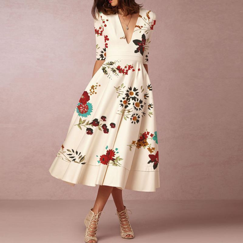 Lovely Floral Print Summer Women Midi Dresses