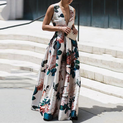 Sexy Floral Print Sleeveless Summer Women Long Dresses