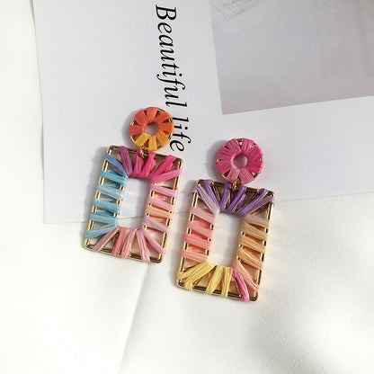 Colorful Raffia Geometry Bohemian Rings