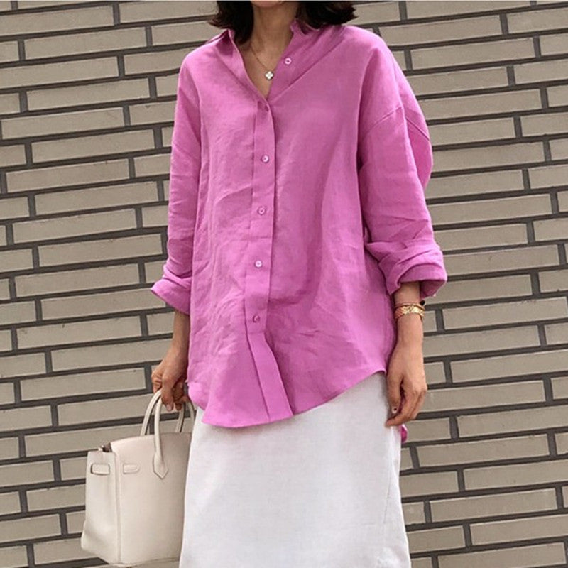 Casual Linen Irregular Long Sleeves Shirts