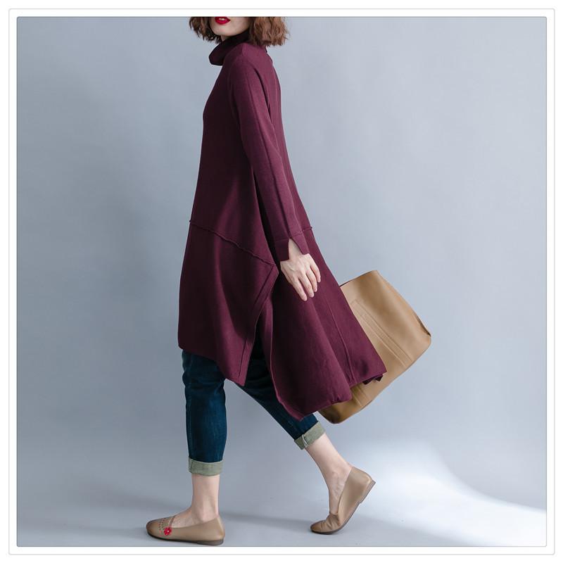Women High Neck Irregular Fall Dresses-STYLEGOING
